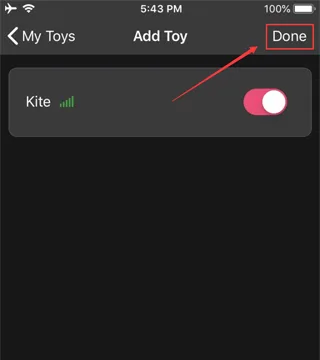 Searching for the Enjox toy in the Enjox Remote app (step 2)